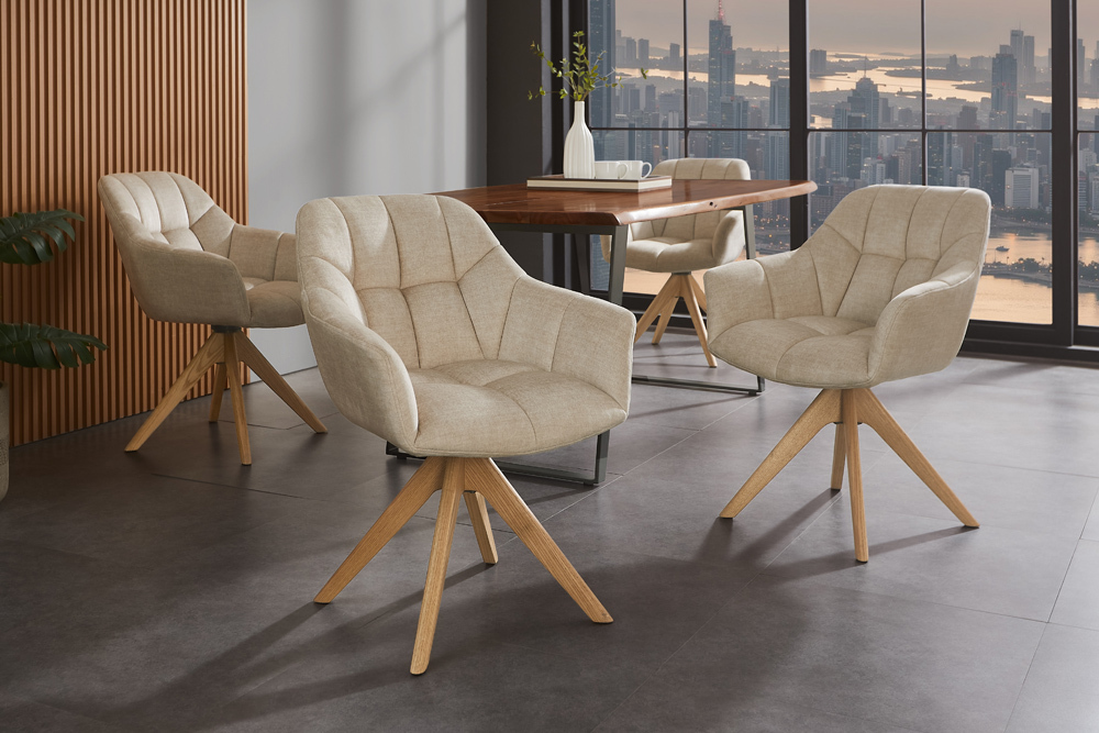 Drehbarer Design Stuhl PAPILLON beige Samt Eiche Massivholz mit Armlehnen » Jetzt kaufen