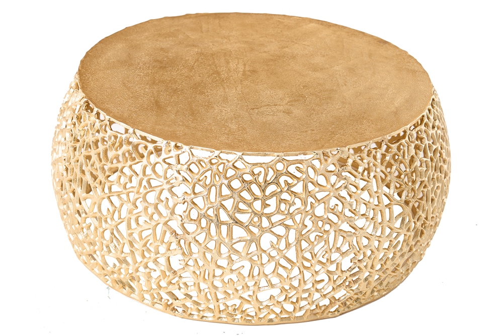Runder Couchtisch ABSTRACT LEAF 75cm gold Metall filigrane Handarbeit Vintage Design