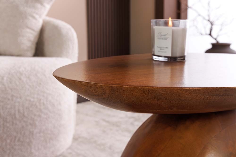 Massiver Beistelltisch ORGANIC 50cm braun Mangoholz oval Säulenfuß