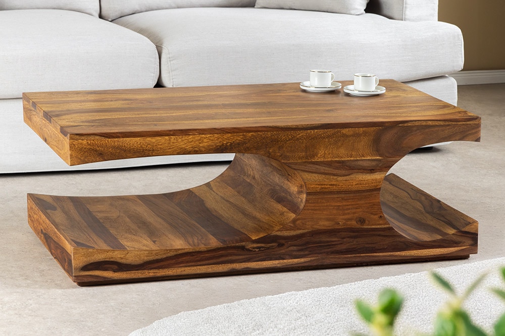 Massiver Couchtisch CUBUS 105cm braun Sheeshamholz stone finish mit Stauraum » Jetzt kaufen
