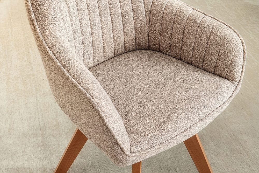 Design Stuhl LIVORNO beige Strukturstoff Massivholzbeine drehbar Auto-Return-Funktion