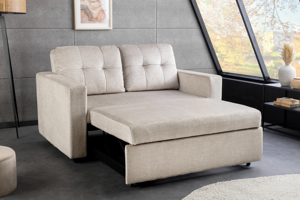 Sofa mit Schlaffunktion SMART 140cm champagner beige hochwertiger Vogue Seiden Samtstoff