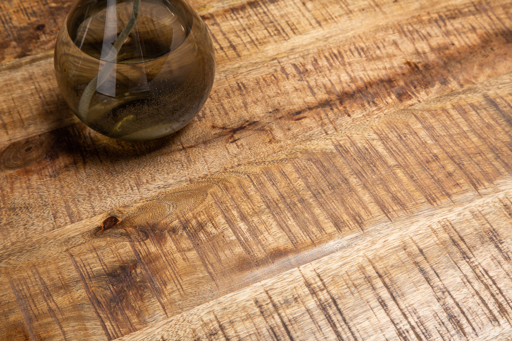Massiver Industrial Esstisch GALAXIE 240cm natur Mangoholz schwarz Sterngestell
