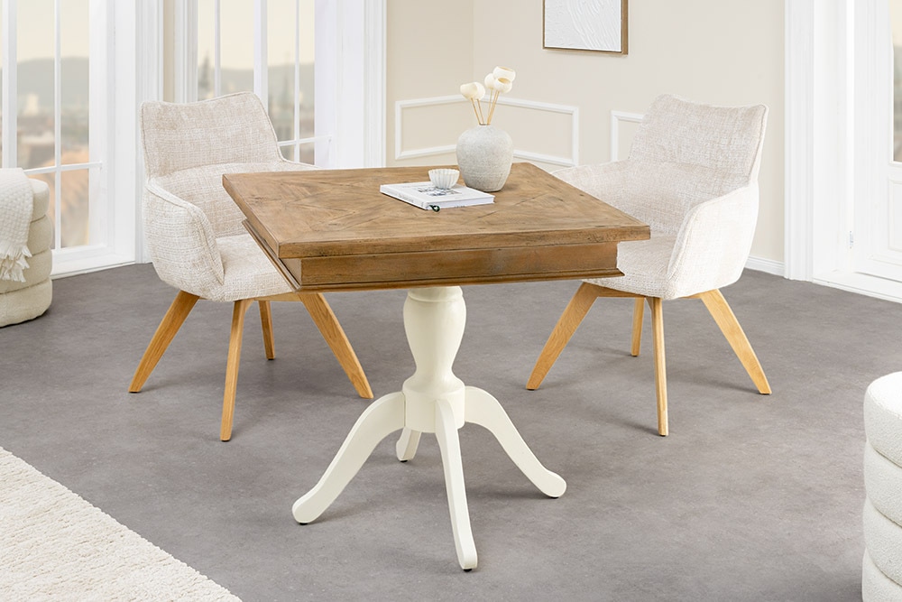 Massiver Esstisch HAMPTONS 70cm hellbraun creme recycelte Pinie Bistrotisch