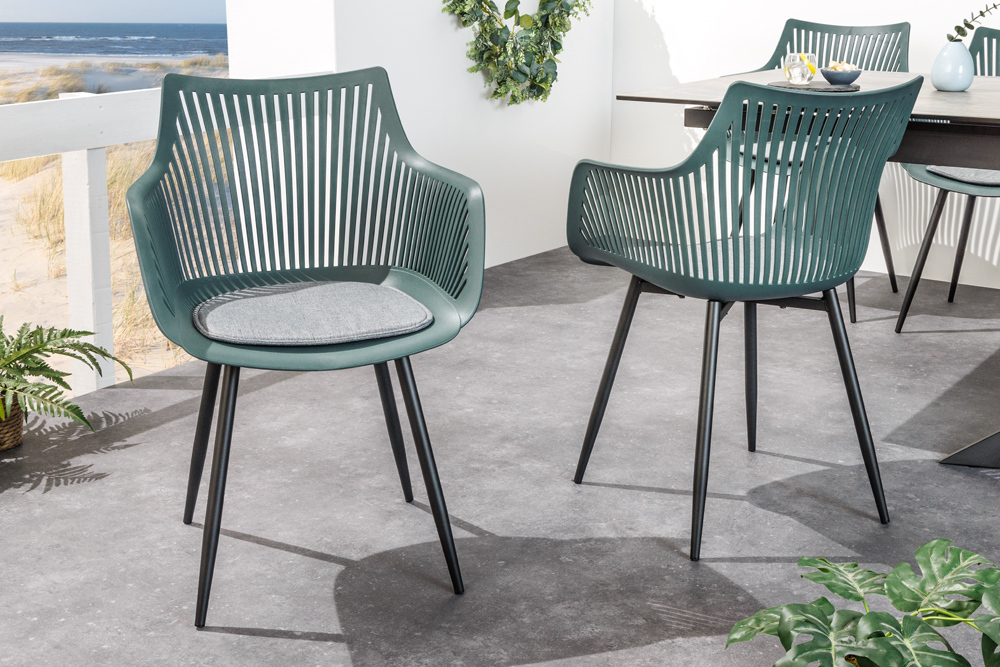 Moderner Stuhl SIGNUM salbei schwarz Kunststoff Gartenstuhl Indoor Outdoor mit Armlehnen
