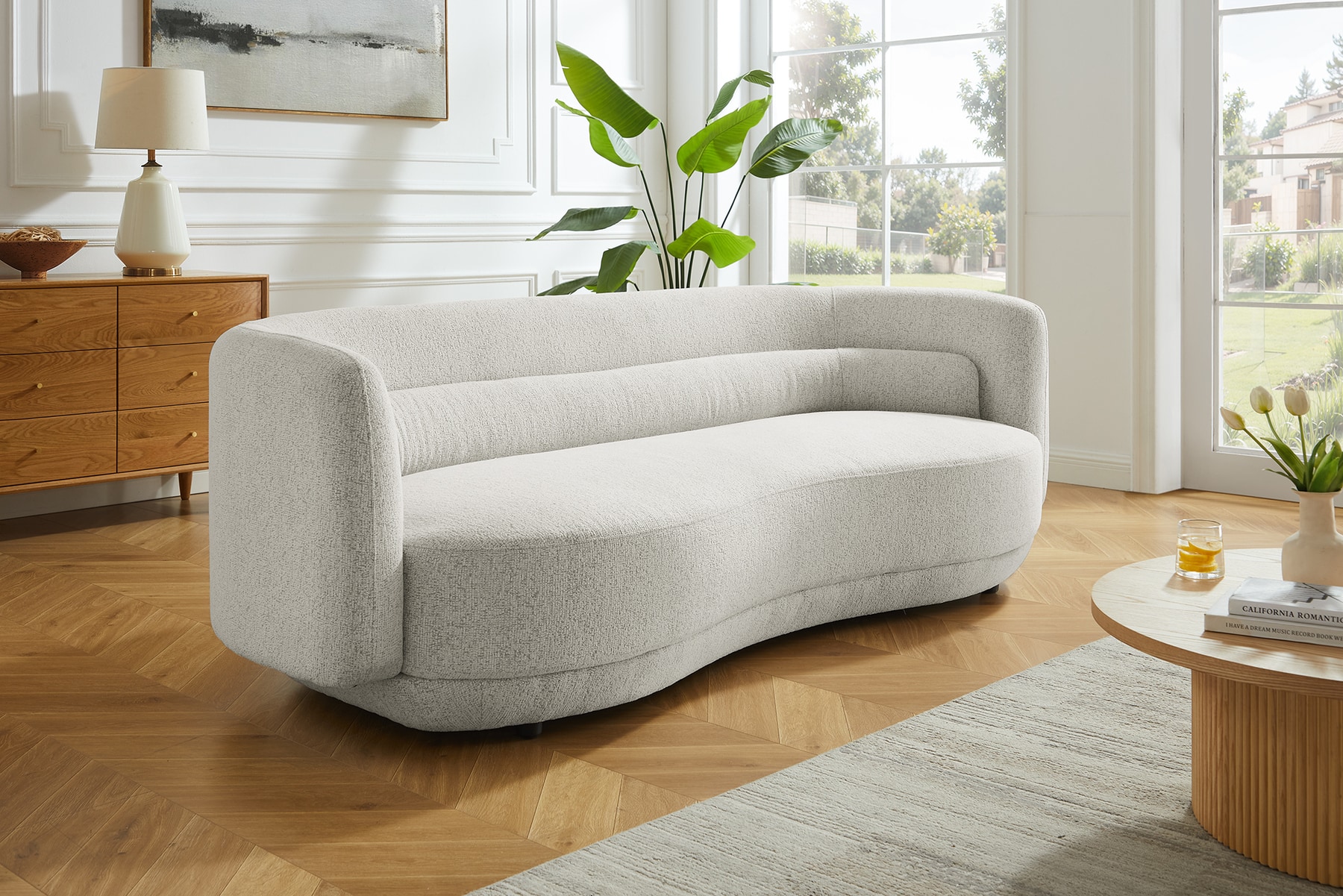 Design Sofa GATSBY 230cm beige Chenille Federkern 3-Sitzer Couch Rundum-Bezug