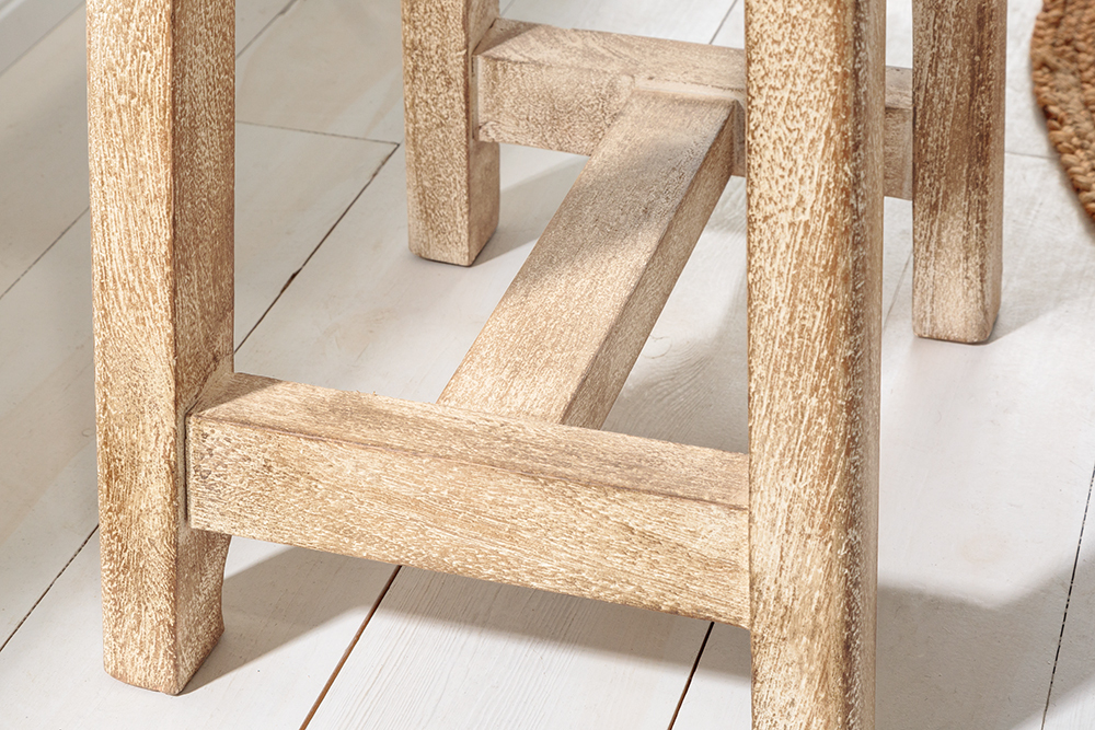 Massiver Hocker FINCA 45cm beige Mangoholz Handarbeit Boho Shabby Chic