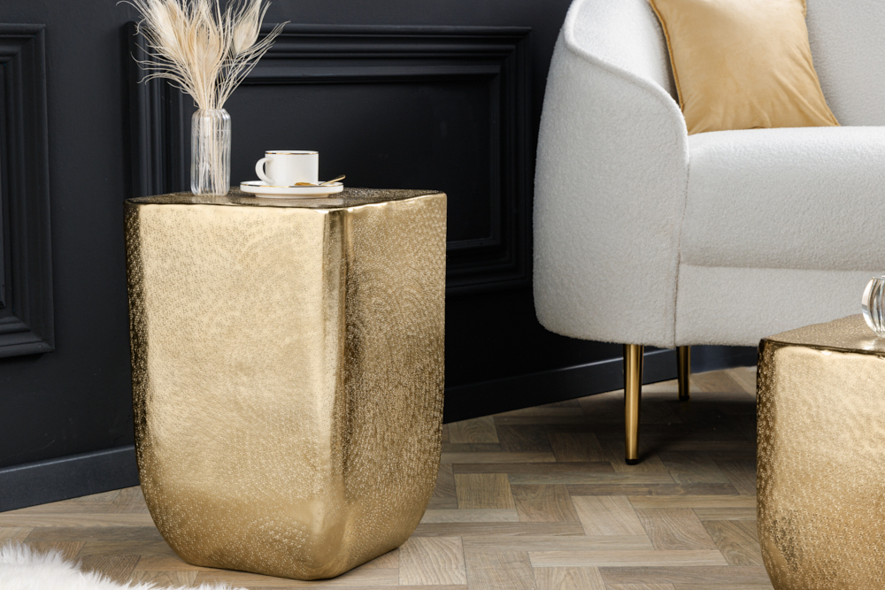 Design Beistelltisch UNIT 45cm gold Hammerschlag handmade Metall Aluminium