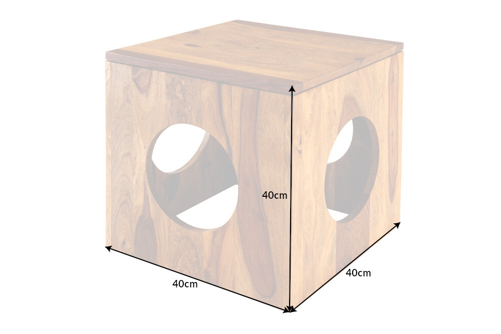 Massivholz Beistelltisch CUBUS 40cm Sheesham stone finish Hocker