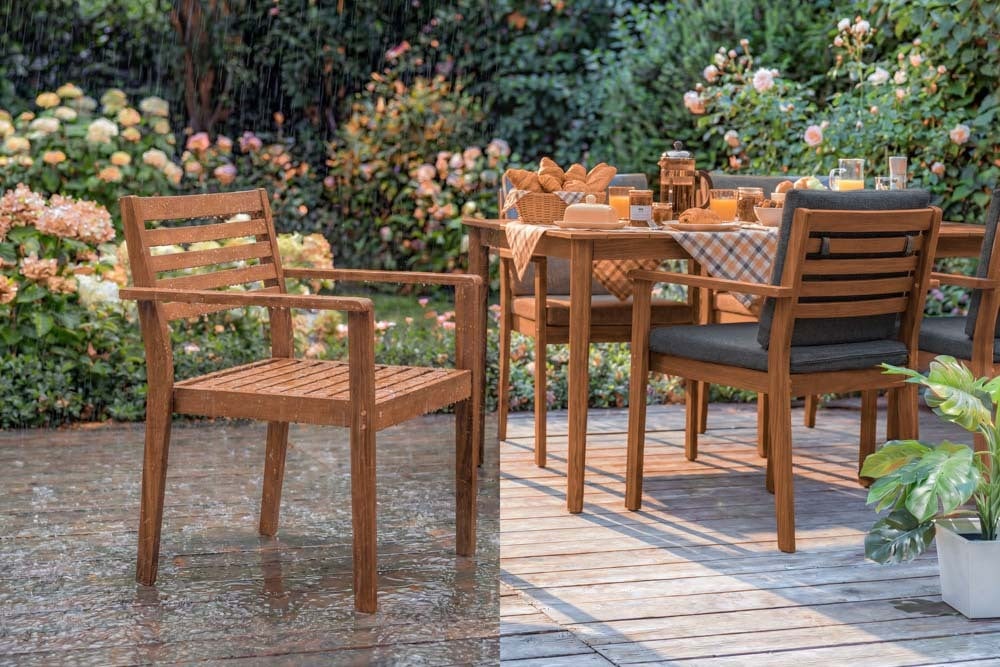 Outdoor Gartenstuhl KOPENHAGEN anthrazit braun Akazie honey finish inkl. Kissen stapelbar