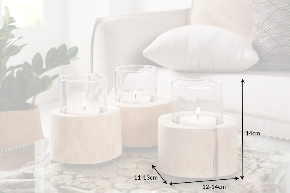 Elegantes 3er Set Windlicht LIMOTION Teakholz Outdoor Teelicht Kerzenhalter