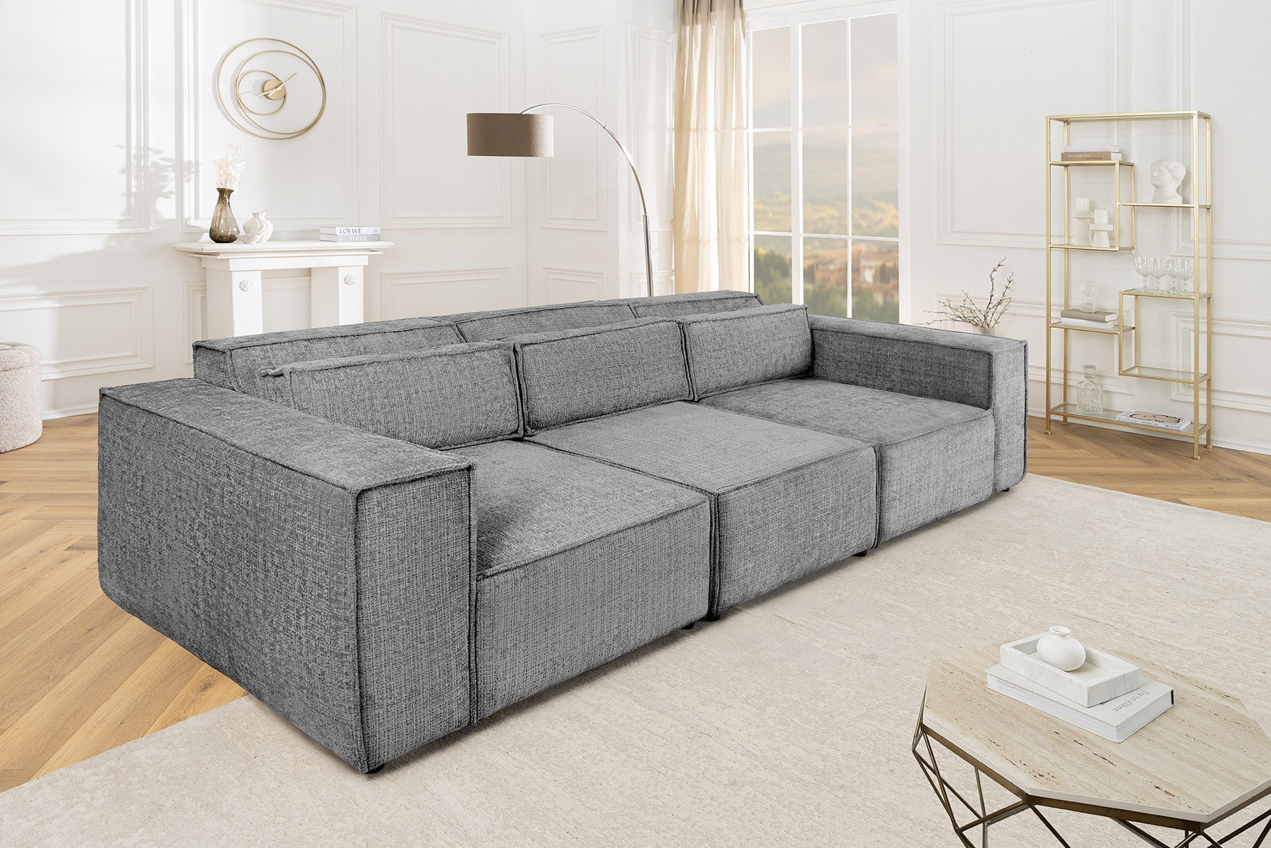 Design 3-Sitzer Sofa BOSSA NOVA 260cm grau Chenille XXL-Couch