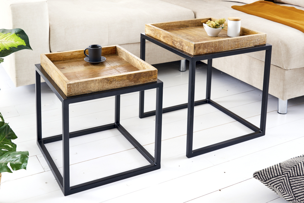 2er Set Beistelltisch SERVITEUR 50cm natur Mangoholz schwarzes Metallgestell Couchtische massiv » Jetzt kaufen