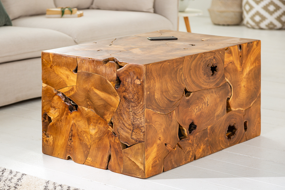 Massiver Couchtisch SQUARE 90cm Teakholz Würfel Handarbeit » Jetzt kaufen