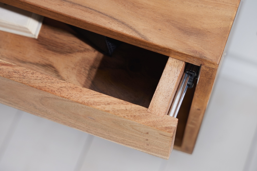 Hängender Nachttisch PURE 50cm braun Akazie Massivholz honey finish Schublade