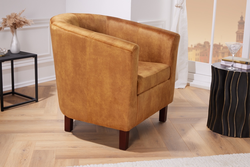 Design Lounge Sessel HEMINGWAY senfgelb Samt Armlehnen Cocktailsessel