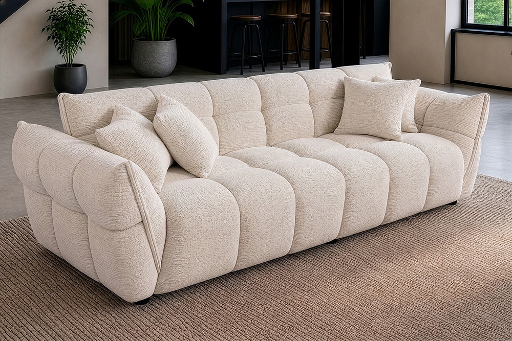XXL Sofa CLOUD 260cm beige Bouclé Tweed Soft Bigsofa Federkern inkl. Kissen