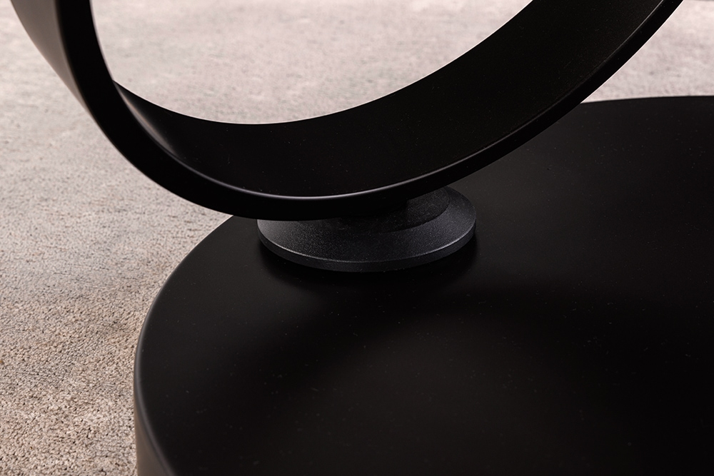 Design Couchtisch DANCING RINGS rost rund drehbar Travertin Keramik schwarz Gestell