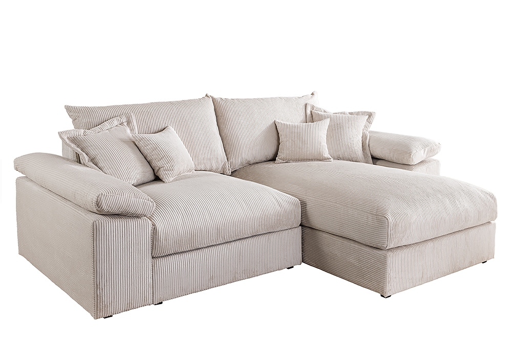 Design Ecksofa ATMOSPHERE XL 245cm champagner beige Cord Federkern inkl. Kissen