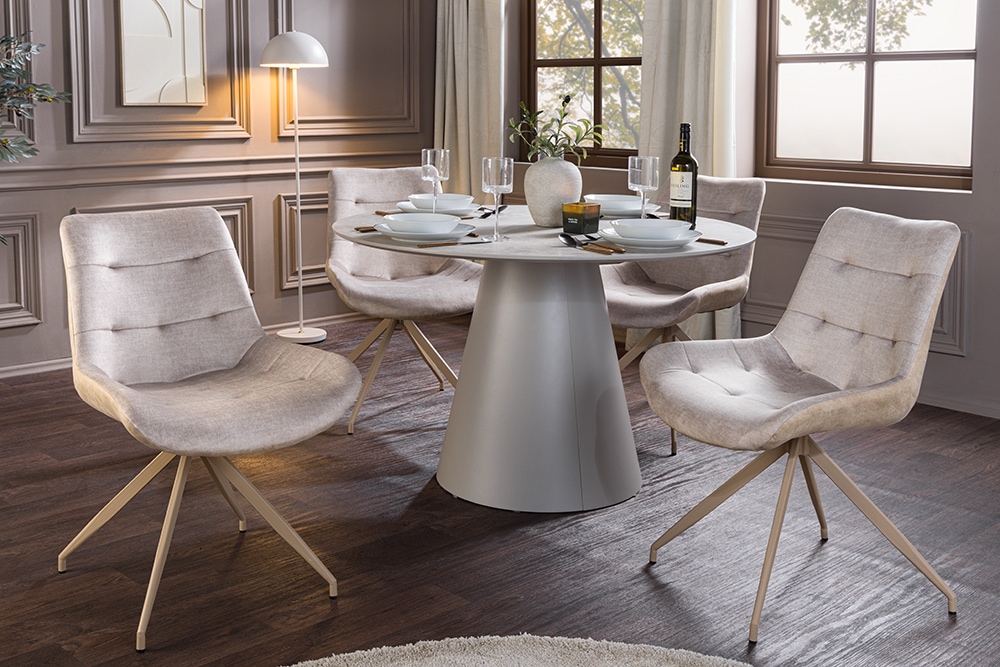 Design Stuhl DIVANI champagner beige Samt Metallgestell