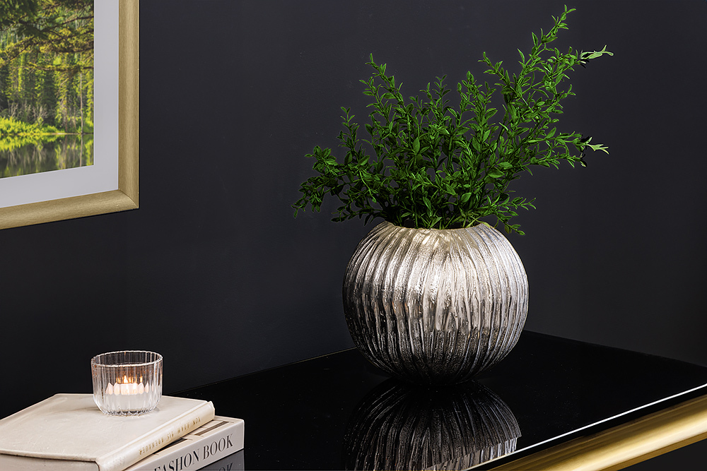 Handgefertigte Deko-Vase ELEGANCE 25cm silber Hammerschlag Design