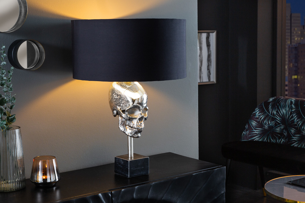 Extravagante Tischlampe SKULL 56cm schwarz silber Metall Totenkopf Skulptur Leuchte Extravagante Tischlampe SKULL 56cm schwarz silber Metall Totenkopf Skulptur Leuchte