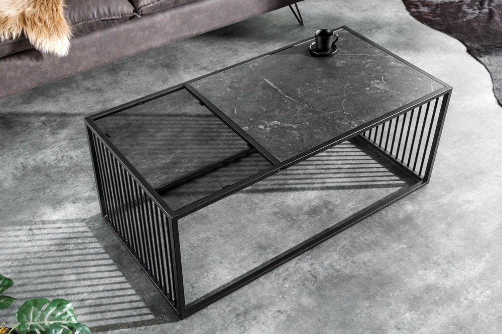 Design Couchtisch ARCHITECTURE 100cm graphit Rauchglas Metall