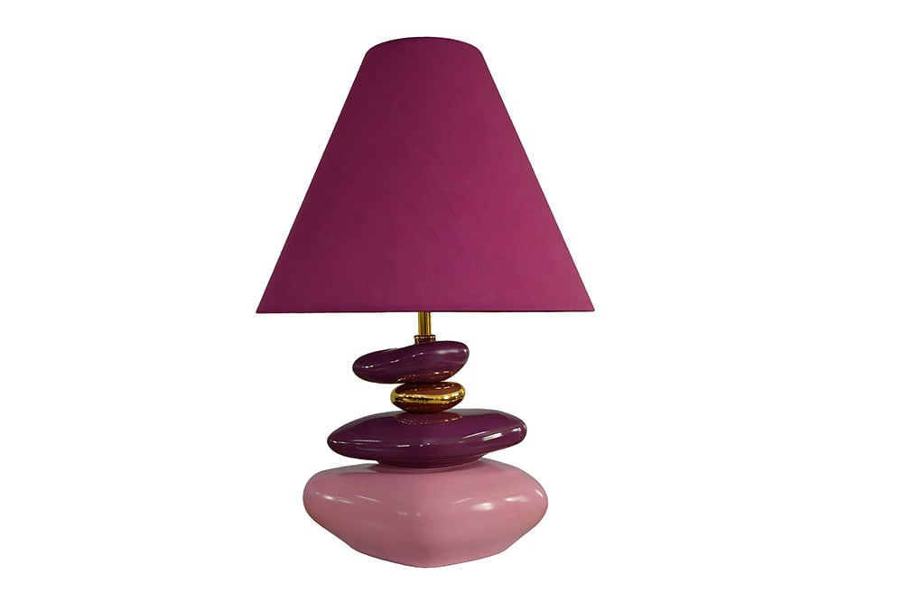 Dekorative Tischlampe STONES OF ECSTASY 60cm pink rosa gold mit Stoffschirm rund » Jetzt kaufen