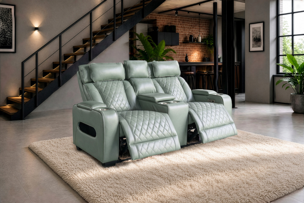 Elektrischer 2er Kinosessel HOLLYWOOD salbei Kunstleder Relaxfunktion Getränkehalter Elektrischer 2er Kinosessel HOLLYWOOD salbei Kunstleder Relaxfunktion Getränkehalter