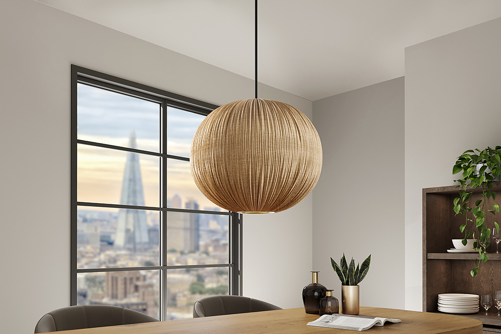 Runde Hängelampe ORGANIC 45cm natur Stoffschirm Boho