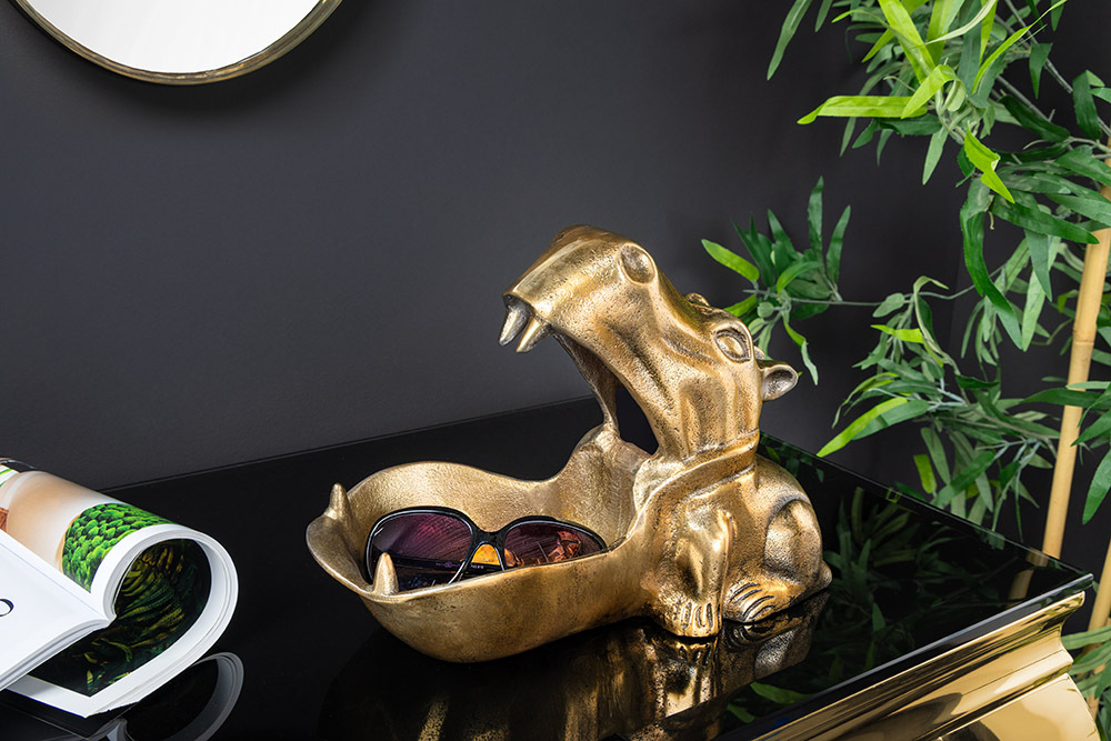Handgearbeitete Deko Schale HIPPO 30cm messing gold Metall Aluminium