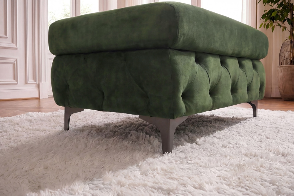 Chesterfield Sitzhocker MODERN BAROCK 95cm grün Samt Fußhocker