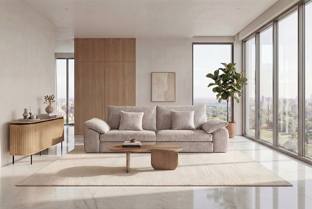 Stilvolles Big Sofa SOHO 260cm beige Chenille 4-Sitzer Couch mit Wellenunterfederung