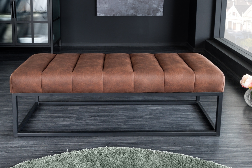 Design Sitzbank PETIT BEAUTÉ 110cm antik braun Microfaser schwarzes Metallgestell