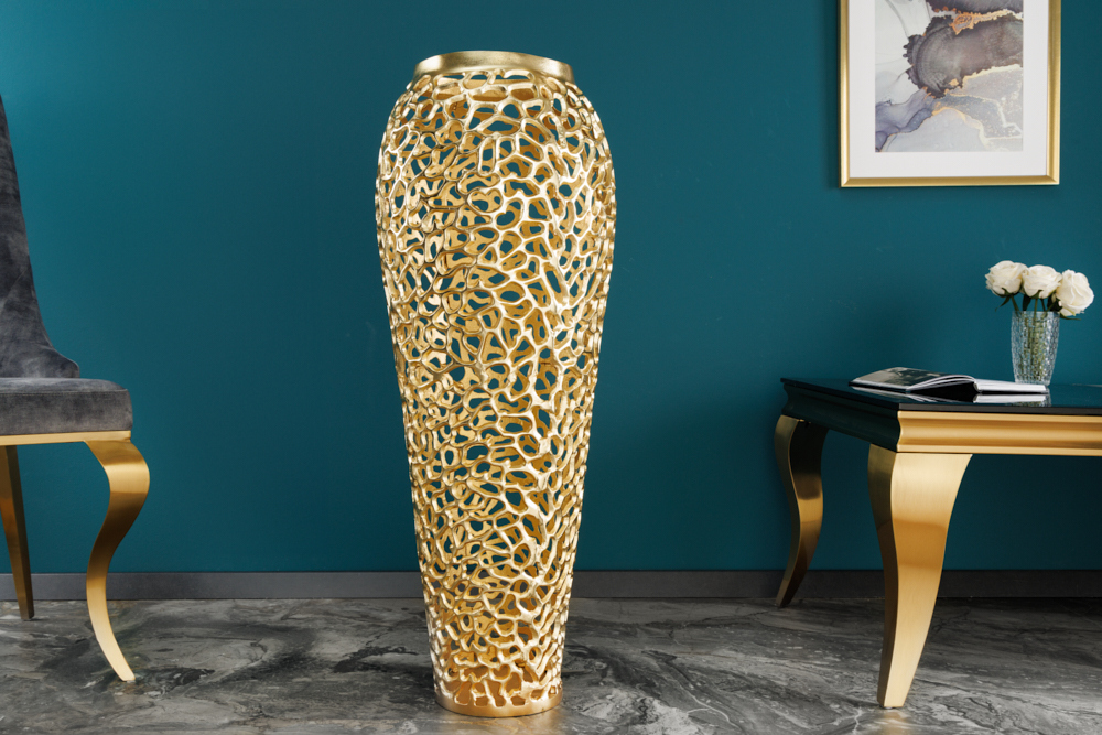 Filigrane Design XXL Vase ABSTRACT LEAF 90cm gold Handarbeit