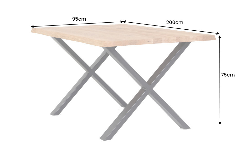 Massivholz Esstisch WILD OAK 200cm natur schwarz Wildeiche Baumkante geölt X-Gestell