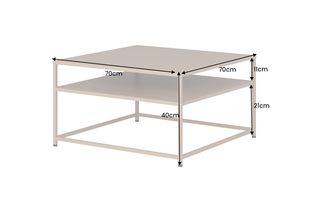 Moderner Couchtisch DURA STEEL 70cm greige Metall mit Ablagefach