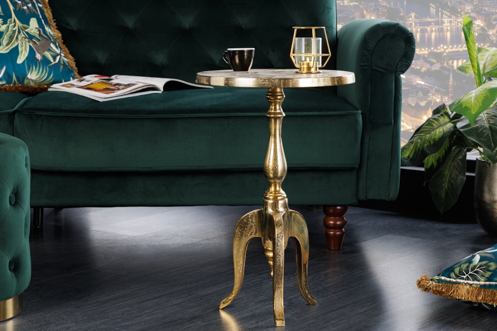 Barock Beistelltisch SAVOY 55cm gold Metall Dreibein rund Vintage
