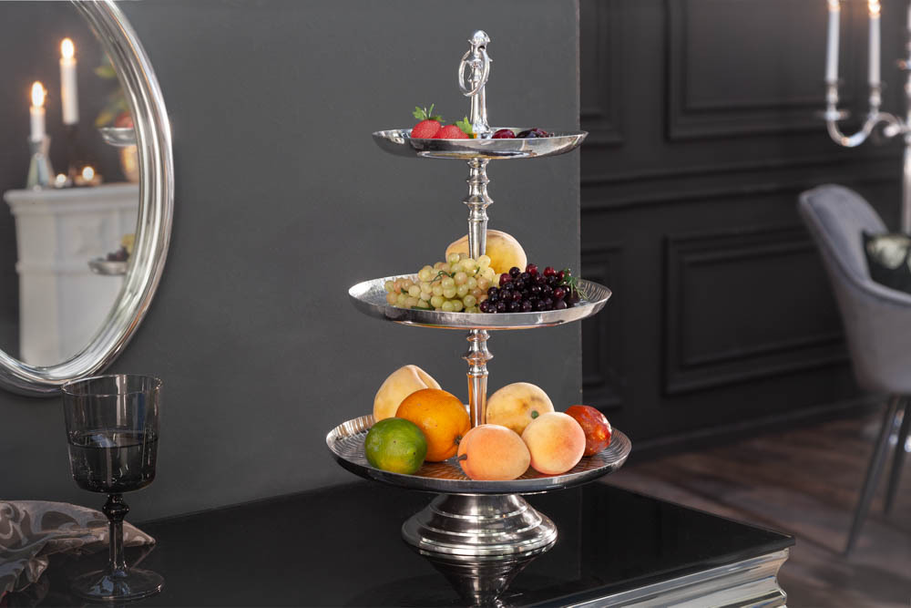Elegante Etagere ORIENT 50cm silber im Rice Hammerschlag Design mit drei Etagen