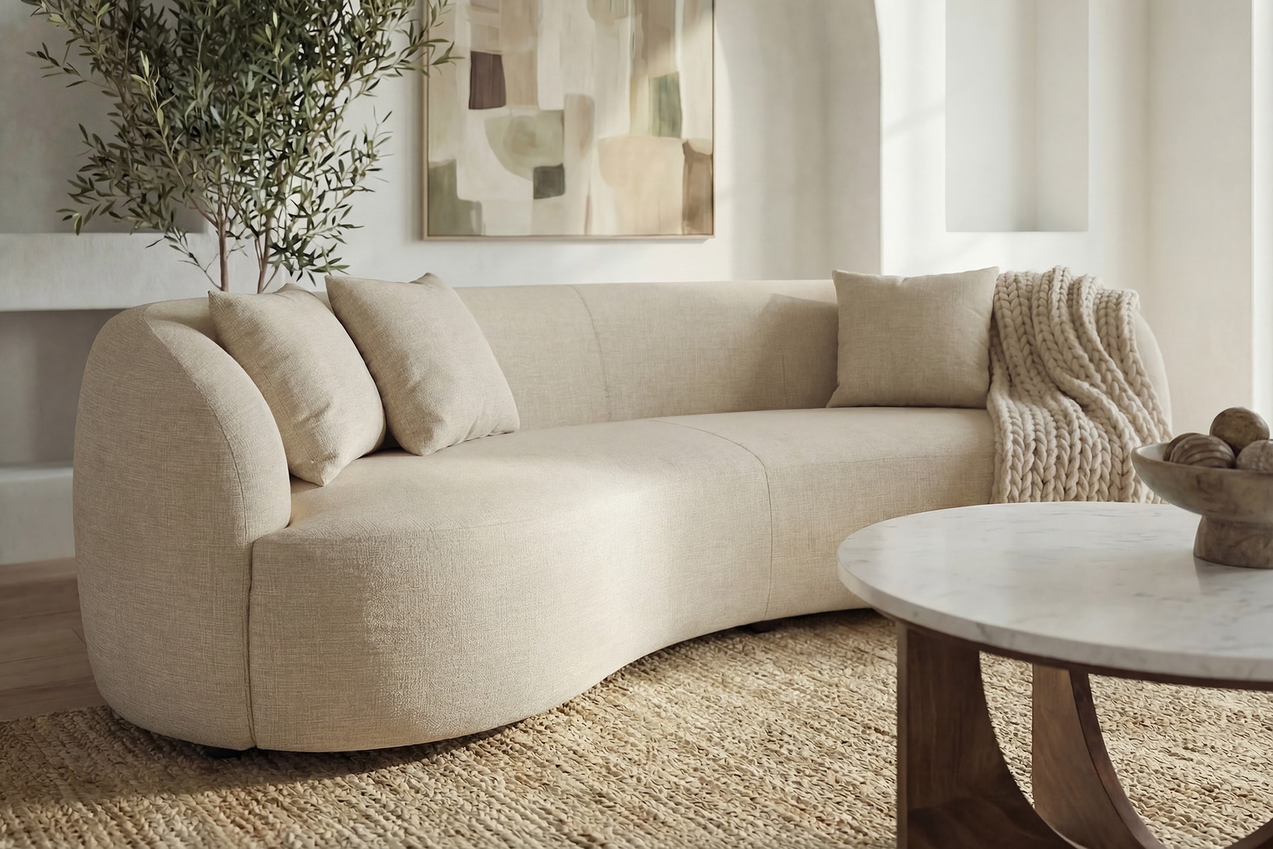 Modernes Sofa ATELIER 230cm beige Samt 3-Sitzer Couch inkl. Kissen
