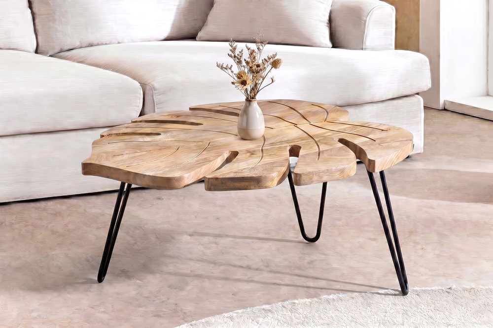 Massiver Couchtisch LEAF 75cm natur Mangoholz schwarze Hairpin Legs handmade » Jetzt kaufen