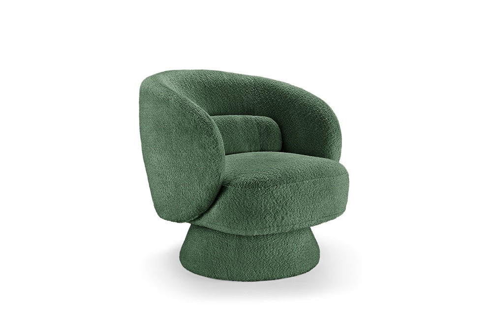 Drehbarer Design Sessel BOSSA NOVA 80cm moosgrün Bouclé