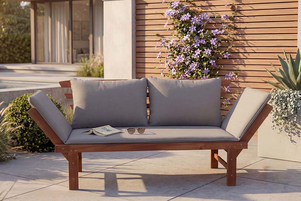 Outdoor Garten Sitzbank MODULAR 200cm natur grau Akazie inkl. Kissen klappbar