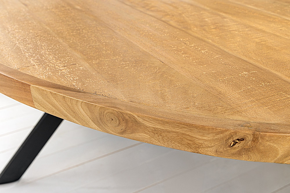 Massiver Esstisch GALAXIE 240cm braun Mangoholz oval schwarz Eisen Sterngestell