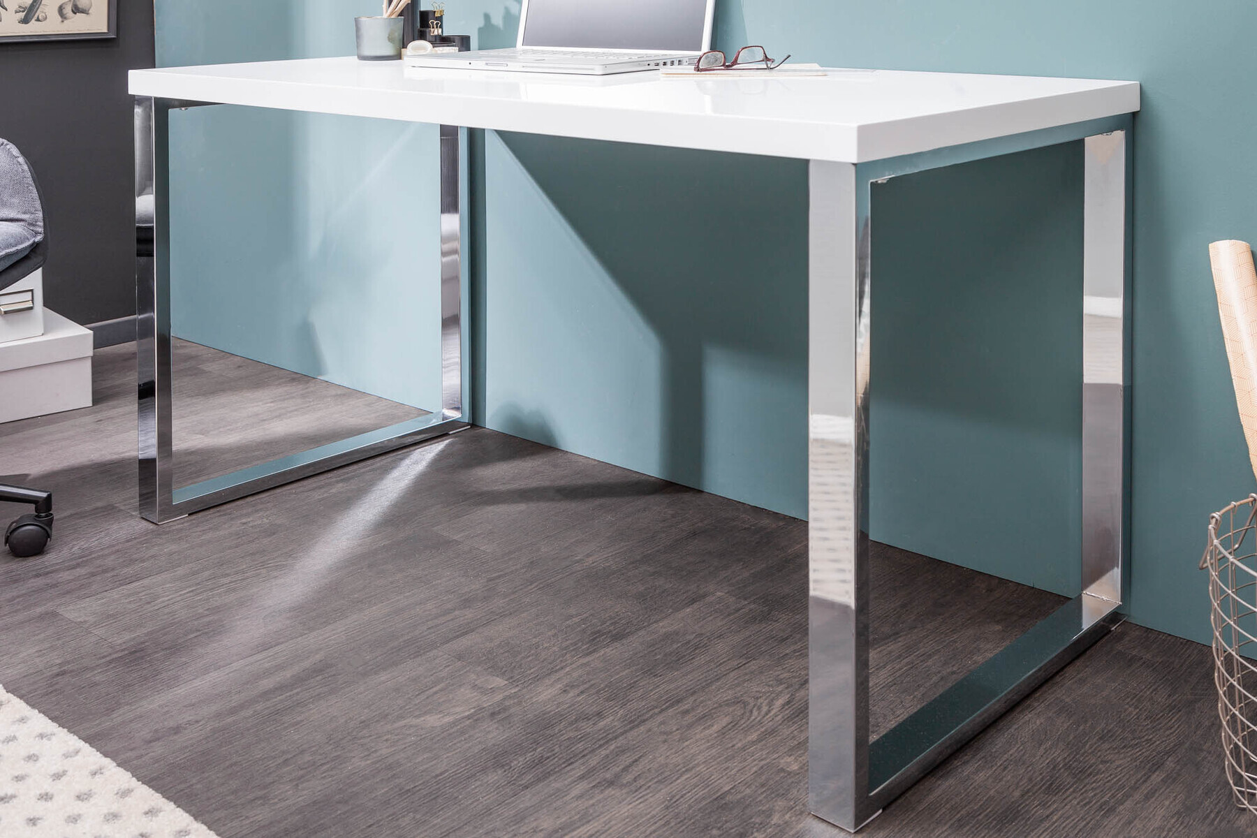 Moderner Schreibtisch WHITE DESK 120cm weiß Hochglanz Bürotisch