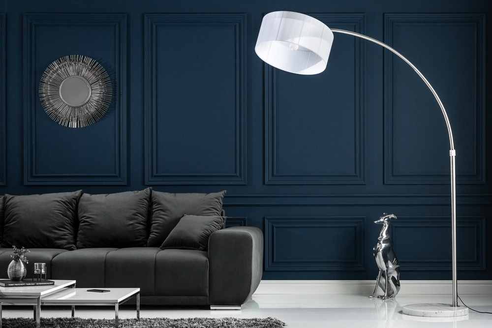 Design Bogenlampe EXTENSO 230cm weiß Stehlampe mit weißem Marmorfuß