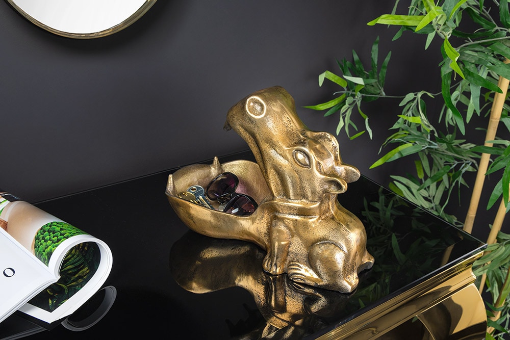 Handgearbeitete Deko Schale HIPPO 30cm messing gold Metall Aluminium