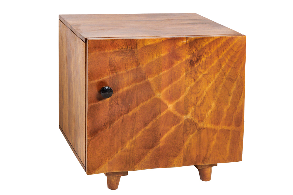 Massiver Nachttisch SCORPION 50cm braun Mangoholz Beistelltisch mit 3D Schnitzereien