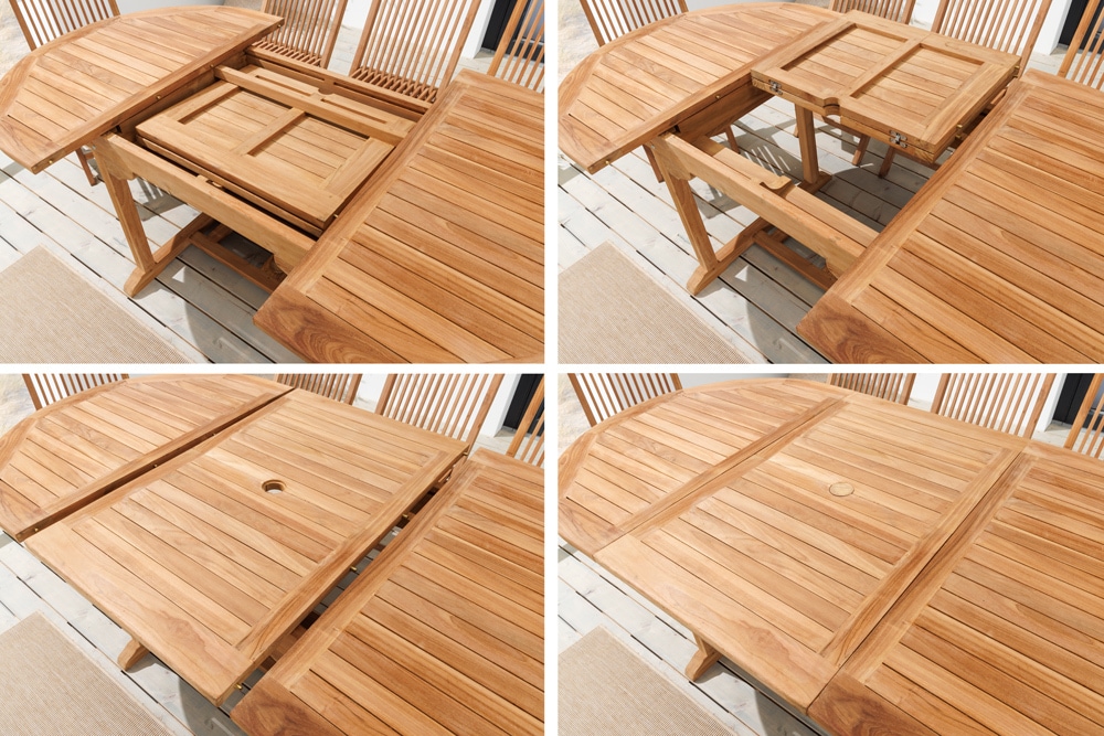 Ausziehbarer Gartentisch EMPIRE TEAK 120-180cm natur Massivholz oval
