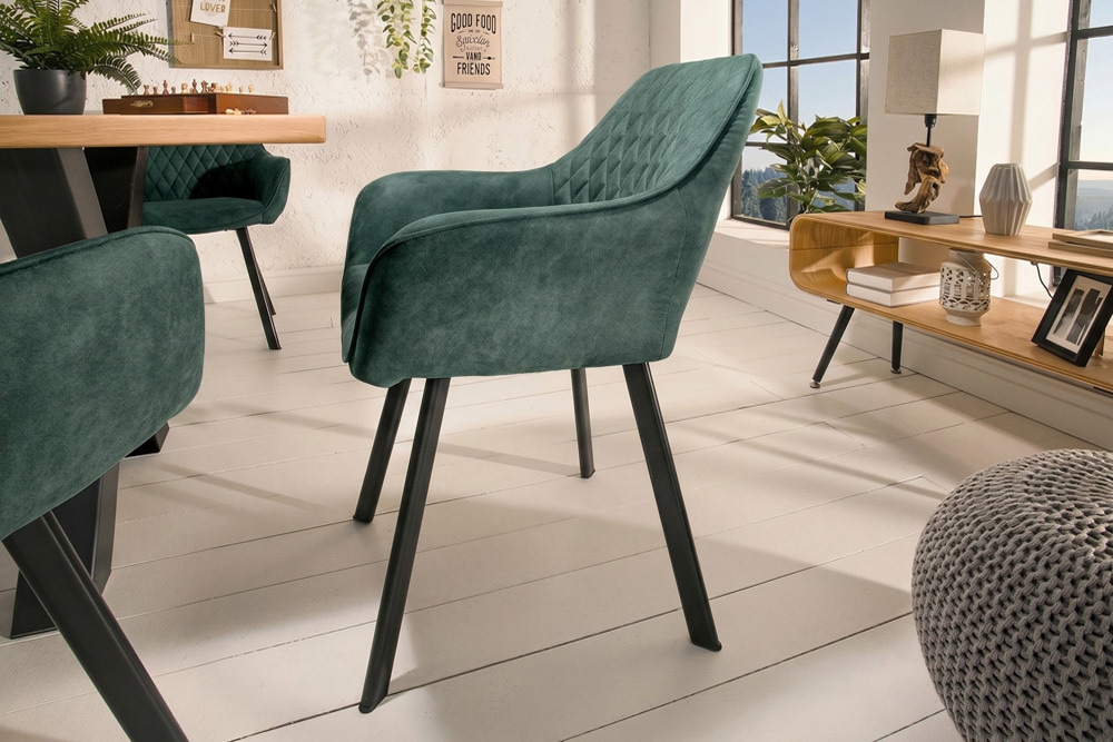 Design Stuhl PALERMO petrol Microfaser mit Armlehne und Ziersteppung